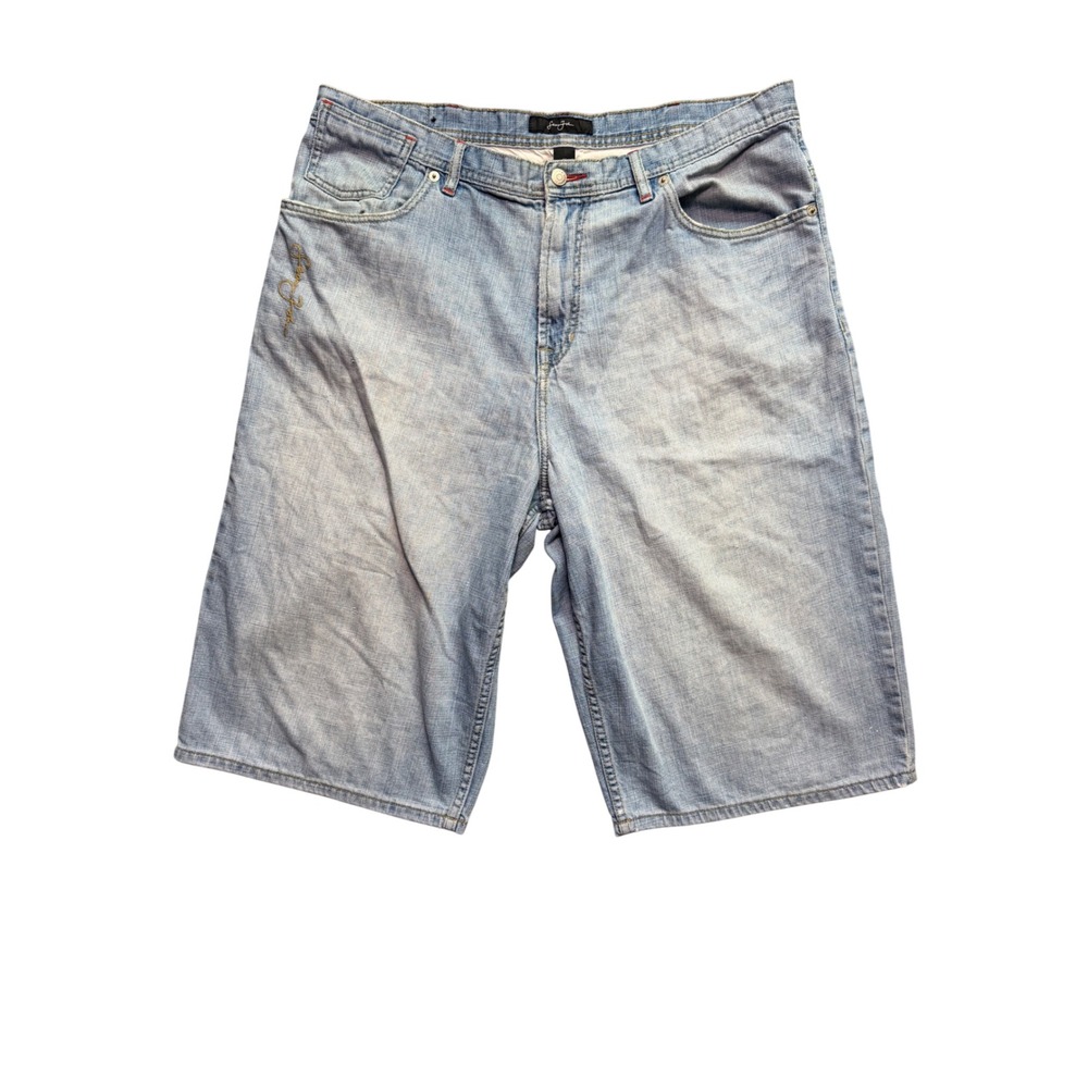 Sean John Denim Shorts Mens 38 Baggy Light Wash Embroidered Logo EUC